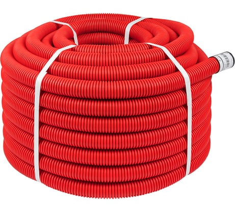 Гофрированная двустенная гибкая труба с протяжкой EKF ПНД d=40, красная 50 м Plast tg2st-40-50m