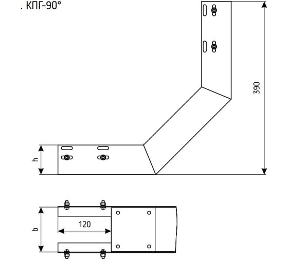 Лоток глухой АО "КЗЭМИ" КПГ 600x50-90 УТ1,5 для поворота трассы вверх на 90, оцинкованный лист S1,5 П0000007014