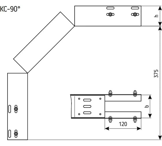 Лоток перфорированный АО "КЗЭМИ" КС 150x80-90 УТ1,5 для поворота трассы вниз на 90, оцинкованный лист S1,5 П0000005121