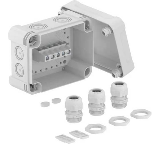 Распределительная коробка OBO Bettermann X06, IP 67, 151x167x87 мм, с клеммой и 3-я кабельными вводами V-TEC 2005226 1