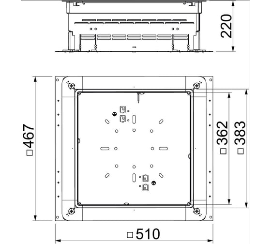 Монтажное основание OBO Bettermann UZD350-3 (толщина пола h=165-220 мм) 510x467x165 мм (сталь) 7410056