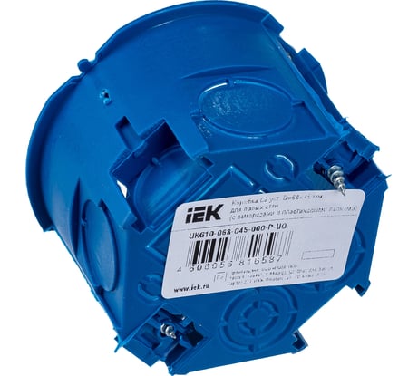 Установочная коробка IEK С3 D=68х45мм для полых стен, с саморезами и пластиковыми лапками UKG10-068-045-000-P-UO