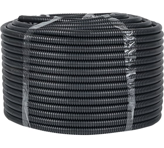 Гофрированная труба EKF PROxima ПНД Plast, с зондом, d=25мм, 50м, черная tpnd-25-50m