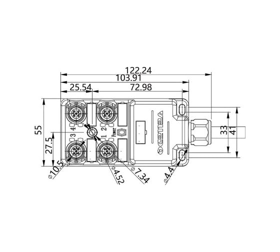 Распределительная коробка VELLEDQ M12-A3-4K5P-3.0PUR/GY 08-00024810
