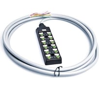 Распределительная коробка VELLEDQ M8-A3-12K3P-3.0PVC/GY разъем М8, портов 12, 3pin, PNP, кабель ПВХ серый 3м, 08-00034579