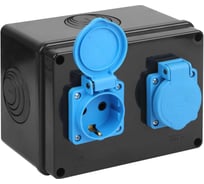 Коробка распаячная открытой проводки Рувинил Тусо 150x110x90мм без гермовводов черная с 2 розетками 67058Ч-220В