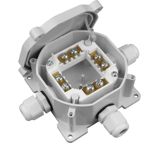 Монтажная коробка Bylectrica с клеммными колодками при открытой разводке 3 ввода IP67 диаметр 75,7, высота 44,5 мм, КМ-248