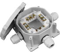 Монтажная коробка Bylectrica с клеммными колодками при открытой разводке 4 ввода IP67 диаметр 75,7, высота 44,5 мм, КМ-230