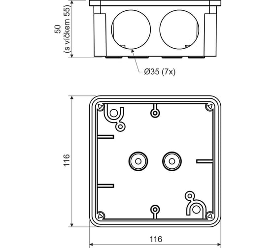 Распределительная коробка KOPOS 8110 KA для открытой проводки 116x116x55мм IP54 8110_KA