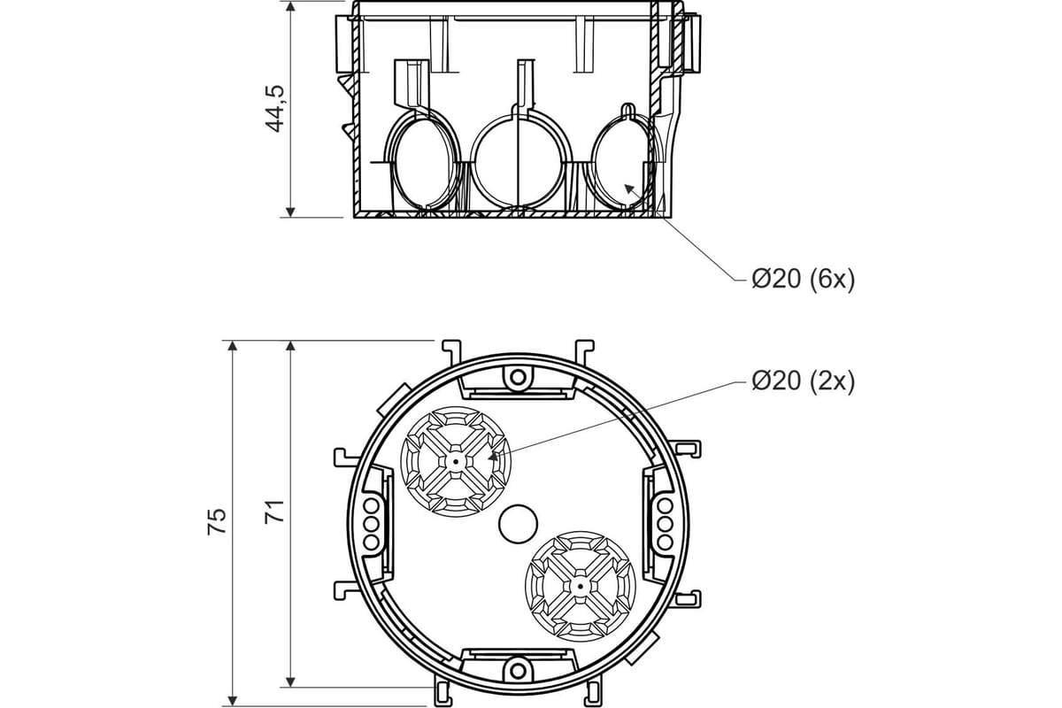 Установочная коробка KOPOS для твердых стен с межосевым расстоянием 71 ...