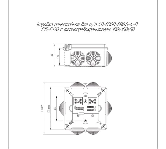 Огнестойкая коробка Промрукав для о/п 40-0300-FR6.0-4-П Е15-Е120 с термопредохранителем RAL7035 100х100х50   40-0300-7035-FR6.0-4-П