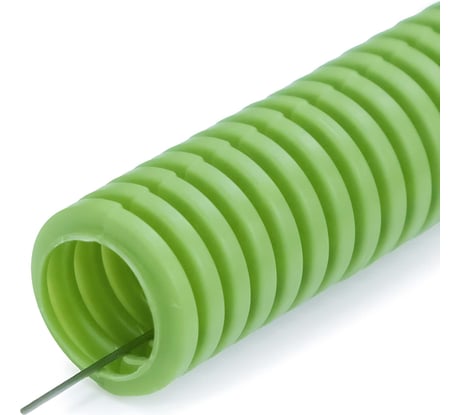 Труба гофрированная Промрукав ПВХ, лёгкая, 350 Н, зелёная, с зондом, d20 мм, 100 метров в упаковке PR01.00383