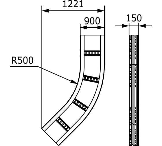 Листовой угол DKC 45 градусов, 150x900, R660, горячий цинк, USC659HDZ