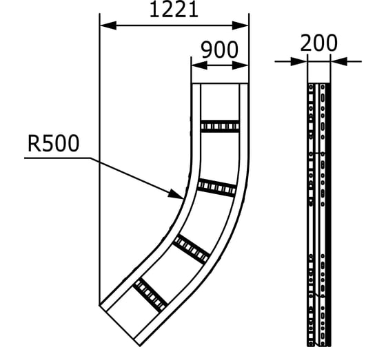 Листовой угол DKC 45 градусов, 200x900, R660, горячий цинк, USC629HDZ