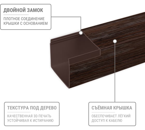 Кабель-канал TDM ELECTRIC темно-коричневый 60х40 2 метра, упаковка 9 штук "ЭКО" 3D венге SQ0402-2409
