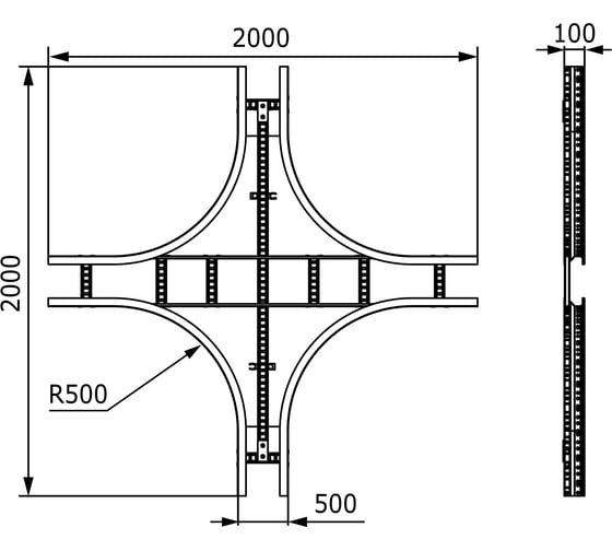 Х-ответвитель DKC лестничный 100x500, R660, горячий цинк ULX615HDZ 98525