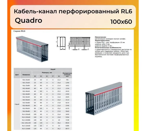 Кабель-канал DKC перфорированный 100x60 L2000 RL6 G 01140RLDIY