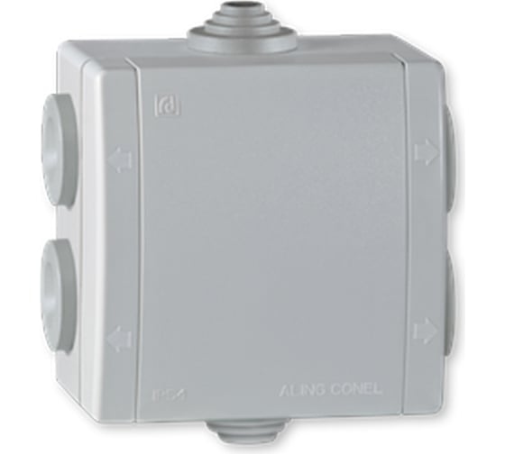 Разводная коробка Aling-conel POWER с шестью гнездами IP54 500В 80х80 открытой установки, серый 263.1 146051