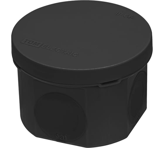 Распаячная коробка TDM ELECTRIC двухкомпонентная, ОП D70х50 мм, IP66, 4 входа, черная SQ1401-2902
