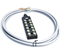 Распределительная коробка VELLEDQ M8-A3-12K3-3.0PVC/GY разъем М8, портов 12, сигнал универсальный, кабель ПВХ серый 3м 08-00034597
