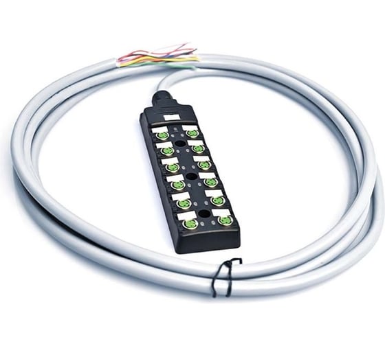 Распределительная коробка VELLEDQ M8-A3-12K3-3.0PVC/GY разъем М8, портов 12, сигнал универсальный, кабель ПВХ серый 3м 08-00034597