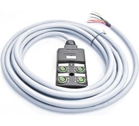 Распределительная коробка VELLEDQ M12-A3-4K4P-5.0PUR/GY разъем М12, портов 4, 4pin, PNP, кабель ПУР серый 5м 08-00034288