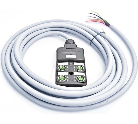 Распределительная коробка VELLEDQ M12-A3-4K4P-5.0PUR/GY разъем М12, портов 4, 4pin, PNP, кабель ПУР серый 5м 08-00034288