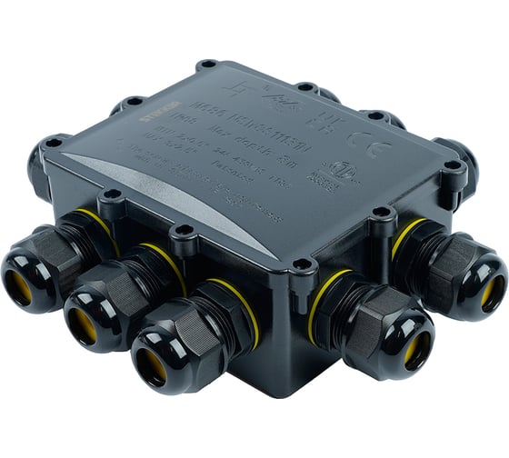 Распределительная коробка STEKKER LD554, количество вводов: 10, поликарбонат, нейлон, цвет черный, размер 183.1х163,1х59,4мм., 50556