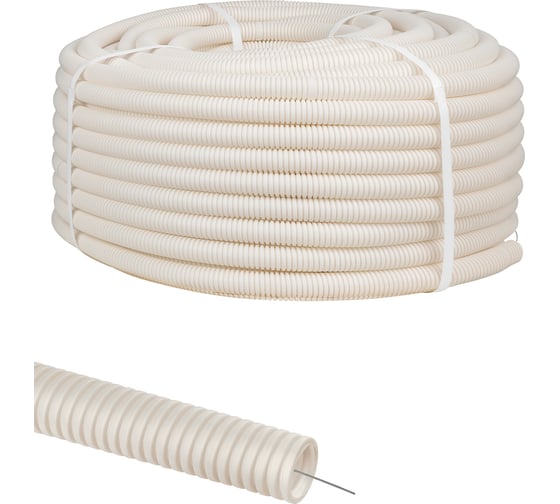 Гофра для кабеля TDM ELECTRIC 25мм ПЛЛ с зондом 75 метров безгалогенная, негорючая (FRHF) легкая белая SQ0413-1035