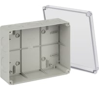 Распаячная коробка ЭРА KORvpk-240-195-90 ОП серая 240х195х90мм прозрачная крышка на винтах d25-3шт d32-2шт IP55 Б0071920