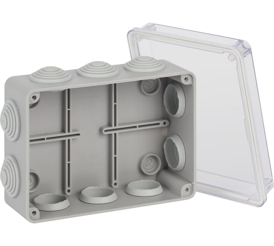 Распаячная коробка ЭРА KORvpk-150-110-70-10g ОП серая 150х110х70мм прозрачная крышка на винтах 10 гермовводов IP55 Б0071913