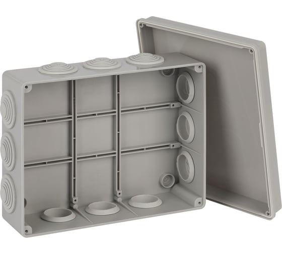 Распаячная коробка ЭРА KORv-240-190-90-12g ОП серая 240х190х90мм на винтах 12 гермовводов IP55 Б0071915