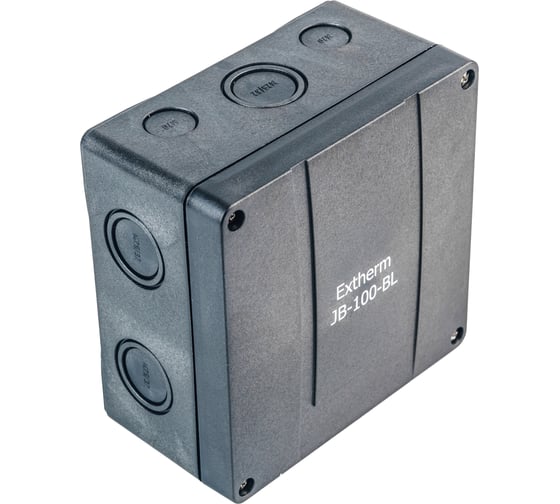 Коробка распределительная EXTHERM 140*140*76 мм IP 66, черная, в комплекте с клеммным рядом 10х10 кв.мм, 76А, Extherm JB-100-BL