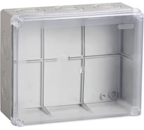 Коробка распаячная IEK КМ41277 для открытой проводки безгалогенная (HF) 240х195х165мм с прозрачной крышкой IP44 5 вводов RAL 7035 UKO10-240-195-165-K51-44