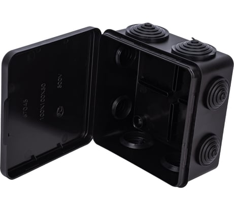 Распределительная коробка Рувинил ОП 100х100х50мм откидная крышка УХЛ1 IP54 черный 67045Ч