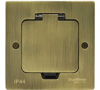 Лючок с розеткой Systeme Electric MultiDesk 2К+З, 16А/250В, IP44 с монтажной коробкой для стены, фальшпола, стола, античная латунь MDK21102BA