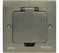 Лючок с розеткой Systeme Electric MultiDesk 2К+З, 16А/250В, IP44 с монтажной коробкой для стены, фальшпола, стола, никель MDK21102NA