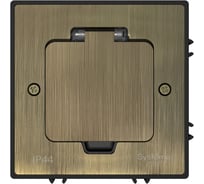 Лючок с розеткой Systeme Electric MultiDesk 2К+З, 16А/250В, IP44 с монтажной коробкой для бетонных полов, античная латунь MDK21202BC