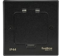 Лючок с розеткой Systeme Electric MultiDesk 2К+З, 16А/250В, IP44 с монтажной коробкой для бетонных полов, черный матовый MDK21202MBC
