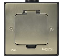Лючок с розеткой Systeme Electric MultiDesk 2К+З, 16А/250В, IP44 с монтажной коробкой для бетонных полов, никель MDK21202NC