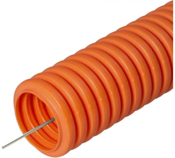 Гофрированная труба REXANT из ПНД с зондом, d 32 мм, оранжевая, 25 м 28-0032-5