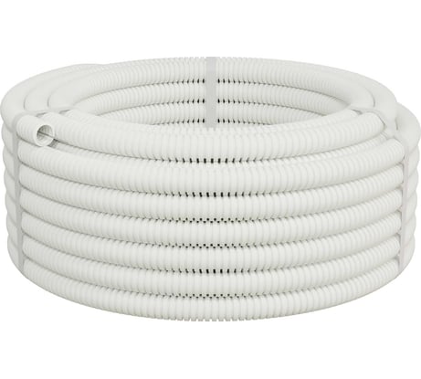 Гофрированная труба Экопласт HFFR тяжелая, с зондом, без галогена, ПЛЛ диам.16мм ПВ-0 (100м.) цвет белый 21116HFR-W