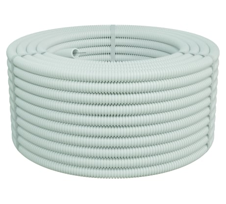 Гофрированная труба Экопласт HFFR тяжелая, с зондом, без галогена, ПЛЛ диам.25мм ПВ-0 (50м) цвет белый 21125HFR-W