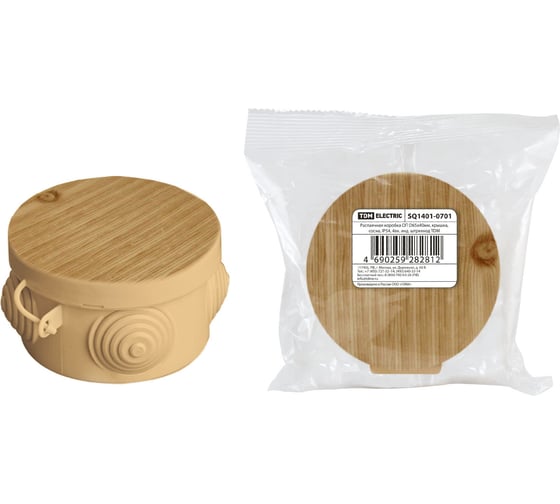 Коробка распределительная TDM ELECTRIC D65х40мм, крышка, ЭКО Сосна, IP54, 4 входа SQ1401-0701