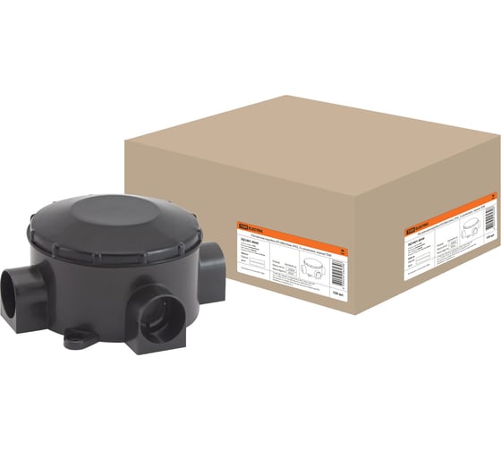 Распаячная коробка TDM ELECTRIC ОП D80x35мм, IP42, 3-х рожковая, черная SQ1401-4044