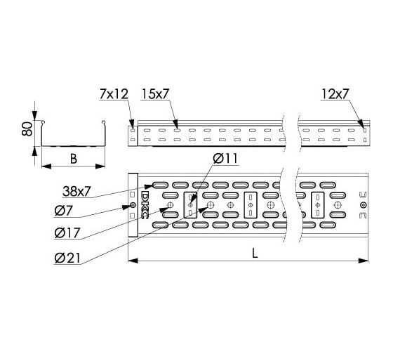 Перфорированный лоток DKC 400x80 L 2000 35316