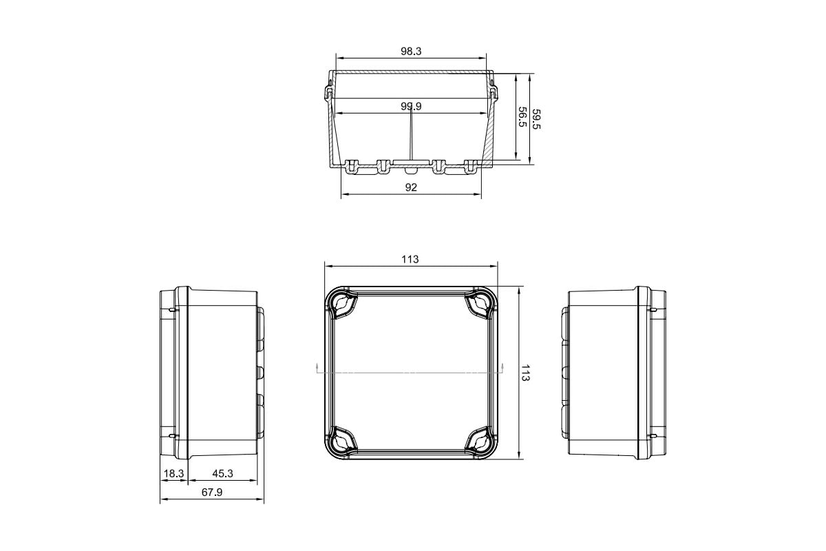 Распределительная коробка IDE наружного монтажа 113x113x68 мм, IP65-67, без  сальников, гладкие стенки EL111 - выгодная цена, отзывы, характеристики,  фото - купить в Москве и РФ