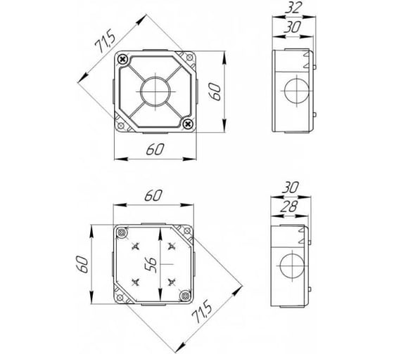 Распределительная коробка Магнито-контакт КР60x60x30 (с 4-мя кабельными вводами ПКВ12x1.5) 00-00005757