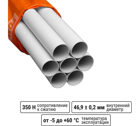 Гладкая жесткая труба ПВХ d50 21м (7шт по 3м) TDM ELECTRIC SQ0404-0006