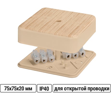 Коробка распределительная TDM ELECTRIC 75х75х20 ОП сосна, с клеммной колодкой, IP40 SQ1401-0404
